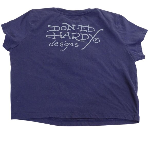 Ed Hardy Graphic Cropped T-shirt Blue Women Size L Y2K Indie Tattoo Art Grunge - Picture 4 of 11